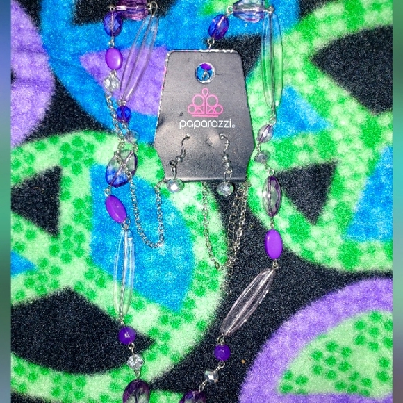 New Earrings and Necklace Set Purple Clear Bead Chain - Picture 1 of 1